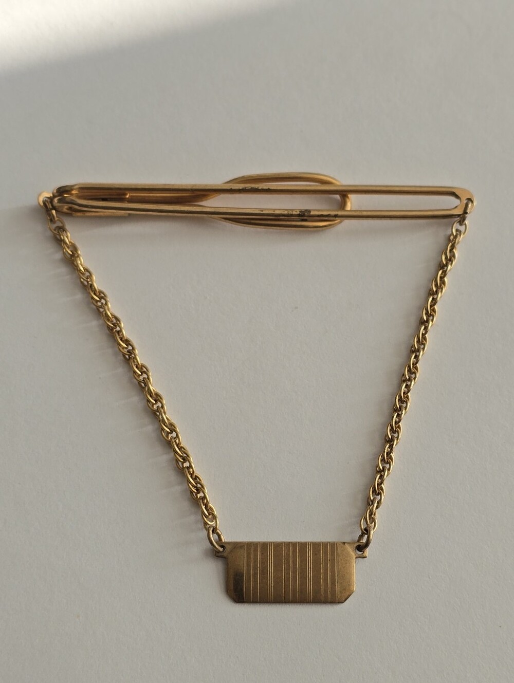 Vintage tie clip Swank gold tone hanging rectangle mens jewelry